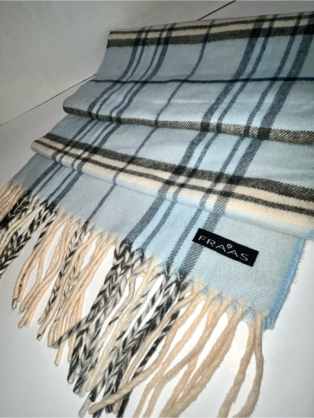 Super Soft Baby Blue Cashmink V Fraas Scarf  Plaid 100% Acrylic made in Germany